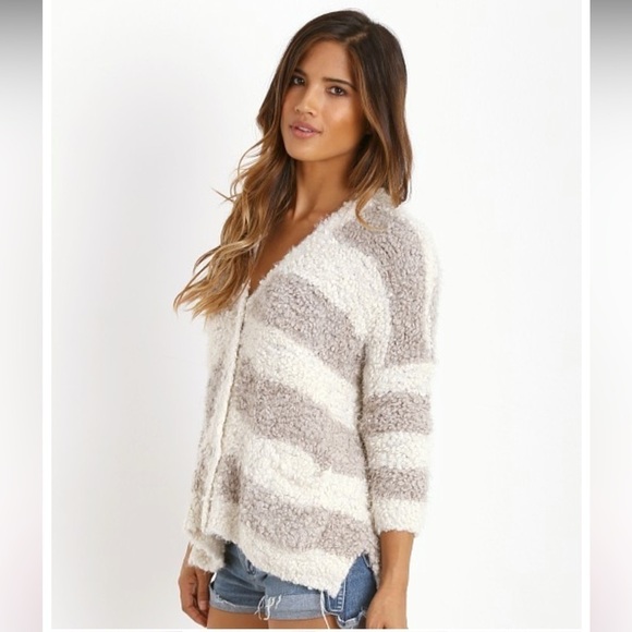 Free People Marshmallow Sweater Cardigan Ivory/Grey Size XS - Picture 3 of 14